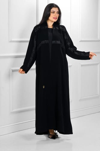 عباية نصف كلوش منسوجة من قماش كريب اندونيسي مع طرح...