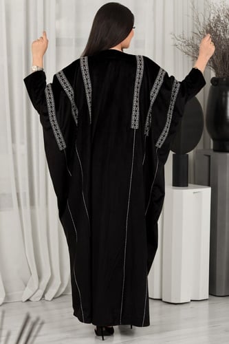 عباية بشت شتوية سوداء من قماش المخمل الناعم مع طرح...