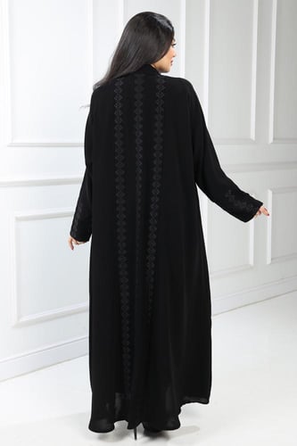 عباية قلاب نصف كلوش منسوجة من قماش الكريب الأسود م...