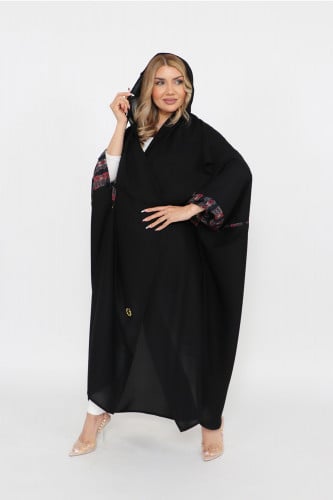 عباية قصة قطرية سوداء منسوجة من قماش كريب طايح مع...