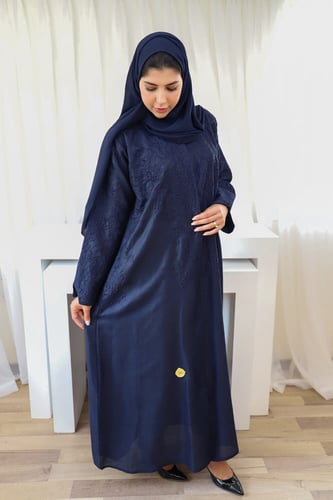 عباية ملونة كحلي من قماش اللينين بتطريز في الامام...