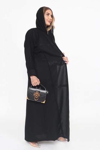 عباية منسوجة من قماش الكريب المنقط الاسود مع طرحته...