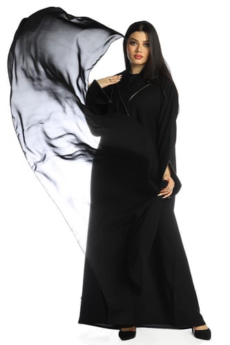 عباية قلاب سوداء مطرزة منسوجة من قماش الكريب الفاخ...