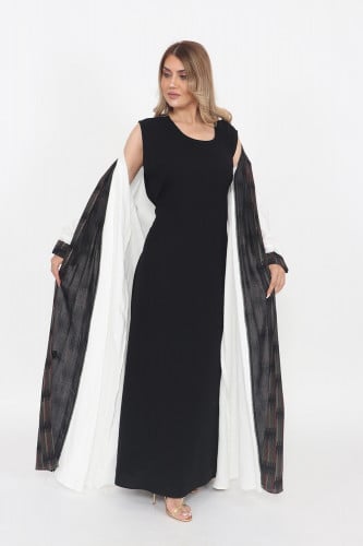 فستان كت بحزام لون اسود حرير مغسول