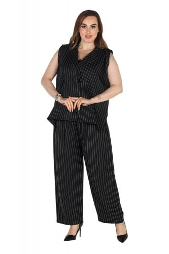 طقم : (جاليه + بنطلون) منسوج من قماش كريب مقلم