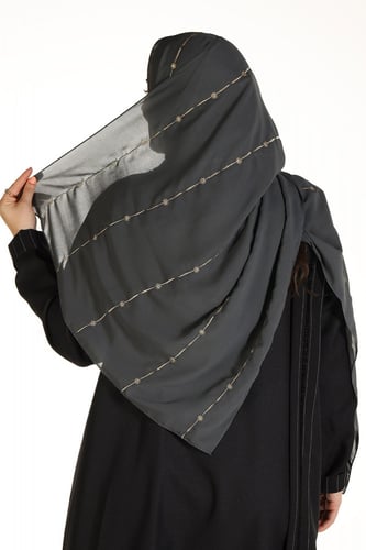 طرحه رصاصي تطريز لون ذهبي