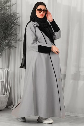 عبايه شتويه رصاصي نص كلوش قلاب من الجوخ وتدخيلة مخ...