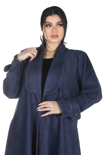 عباية شتوية كحلي من قماش الشمواه الناعم مع طرحتها