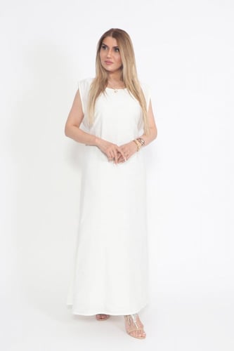 فستان كت بحزام لون سكري كريب سعودي