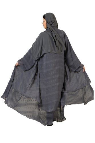 عباية كلوش طبقتين رصاصي طبقتين من القماش المشجر ال...