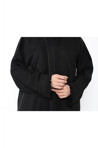 عباية بكسرات اماميه سوداء قماش الصالونا الكوري الأ...