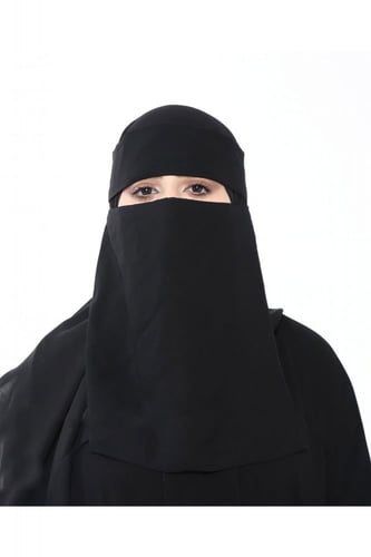 نقاب طويل بدون مقوى بمطاط واحد بربطه نحيف أسود