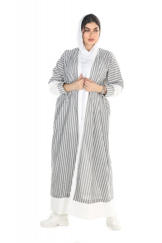 عبايه سكري بقماش لينين مقلم