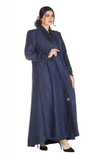 عباية شتوية كحلي من قماش الشمواه الناعم مع طرحتها