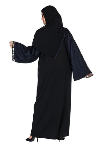 عبايه كم مربع سوداء منسوجة من قماش الصالونا الكوري...