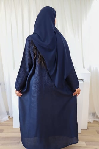 عباية ملونة كحلي من قماش اللينين بتطريز في الامام...