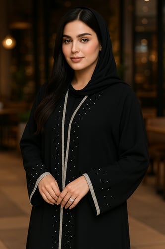 عبايه نجوم ابيض قماش ملكي بطريقة وسط واكملم