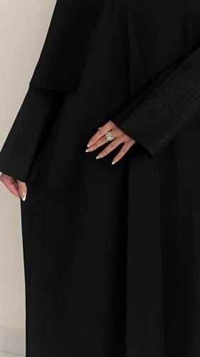 عبايه ثراء اسود كتان