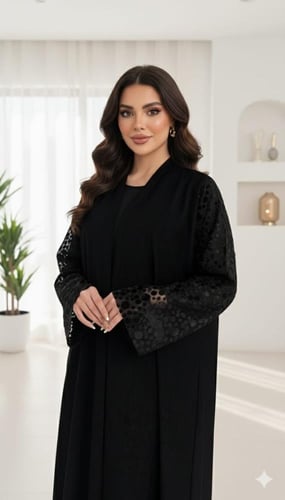 عبايه جمان مخمل مع اكمام مخمل مشجر٦