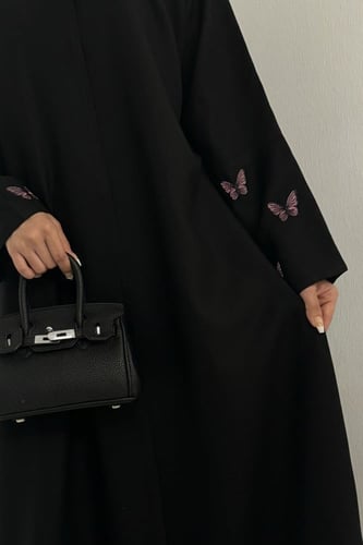 فراشات زهري ملكي بتطريز فاخر بالطرحه والاكمام واسف...