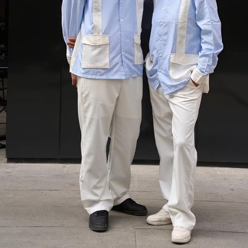 D02–07 White Raw Stitch Pocket Pants