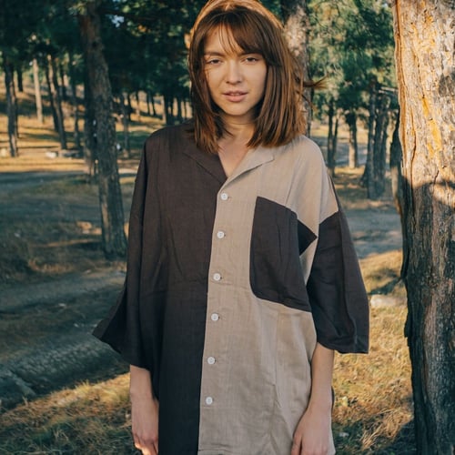 D01–08 Two-Tone Panel Oversized Shirt