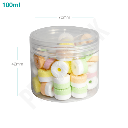 جار بلاستيك 100 ملم بغطاء شفاف بلاستيك