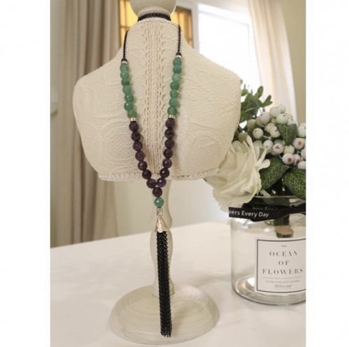 سلسله بحجر العقيق الاخضر وحجر الاماتيست البنفسجي