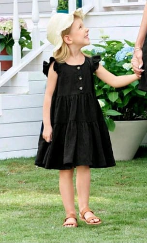 فستان بناتي أسود - ربع كم - واسع