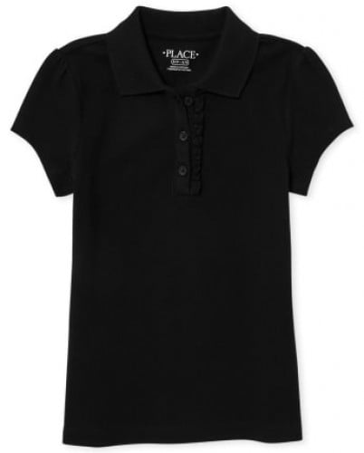 بلوزة بولو بناتي أسود بكشكش عند الأزرار ماركة The...