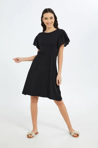 فستان بناتي أسود - نصف كم دانتيل - ماركة ردتاغ