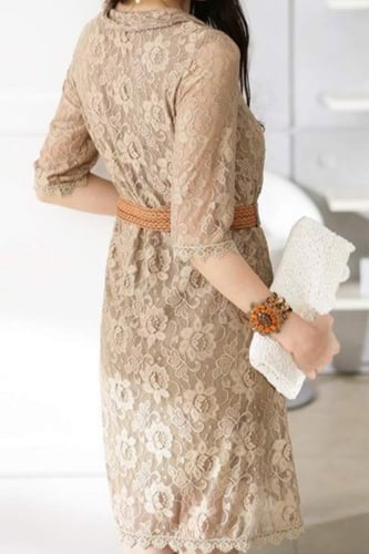 فستان نسائي قصير دانتيل بني