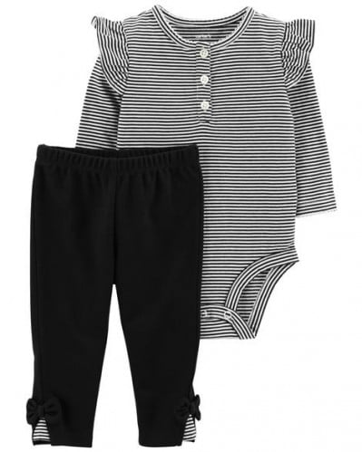 طقم قطعتين بناتي ماركة كارترز - أسود ورمادي