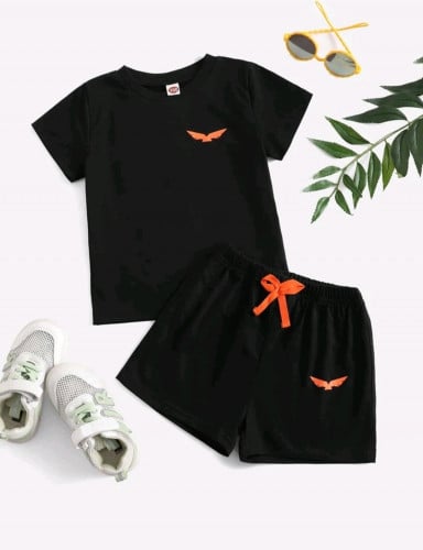 طقم ولادي أسود- بوليستر - بشريط برتقالي