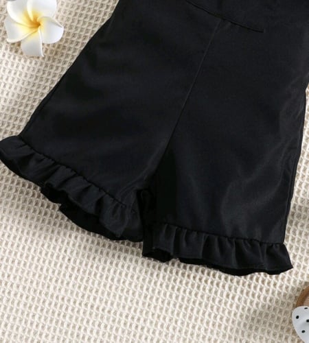 طقم قطعتين بناتي بلوزة مخططة و رومبر أسود