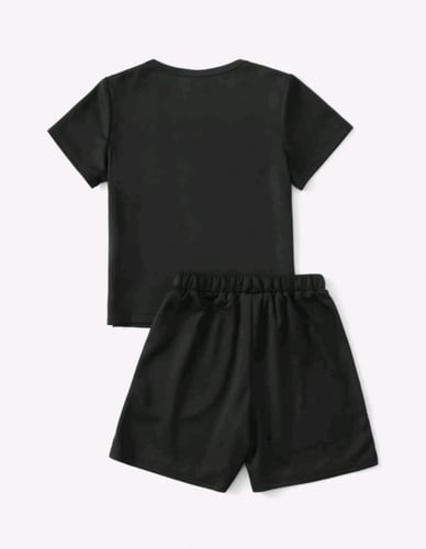 طقم ولادي أسود- بوليستر - بشريط برتقالي