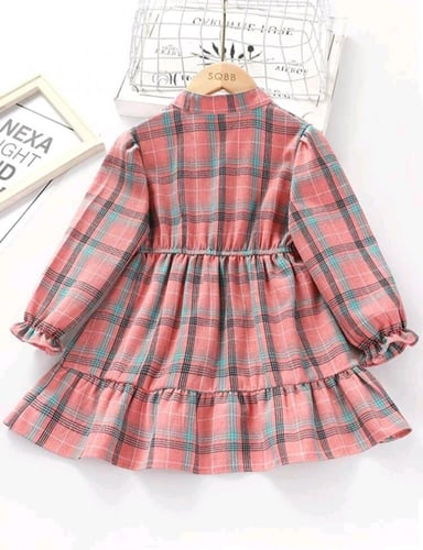 فستان بناتي وردي كاروهات