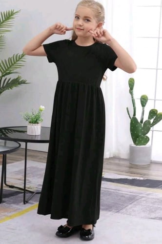 فستان بناتي أسود - طويل _ نصف كم (1)