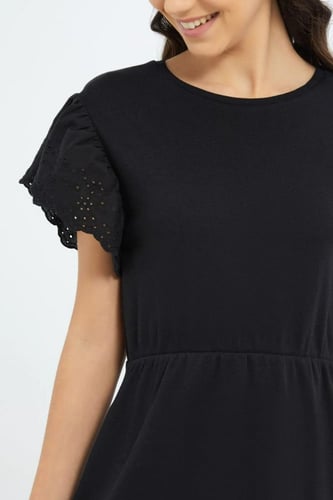 فستان بناتي أسود - نصف كم دانتيل - ماركة ردتاغ