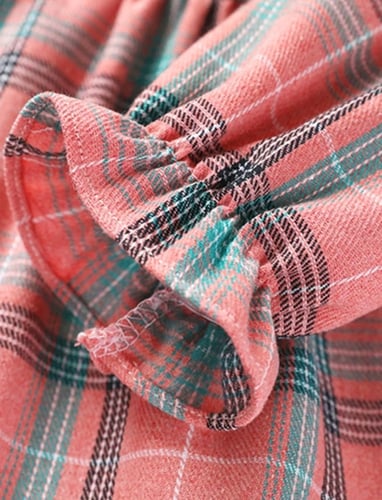 فستان بناتي وردي كاروهات