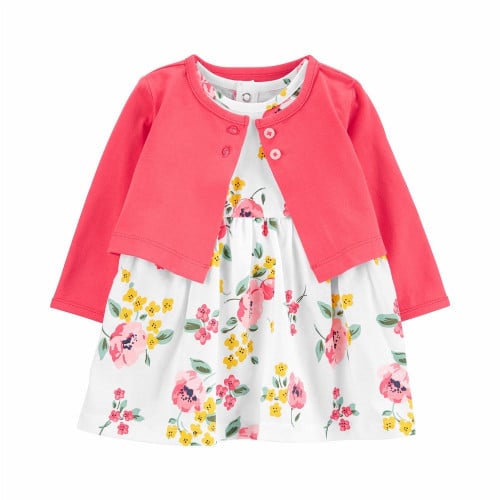 فستان بناتي أبيض وماروني ماركة كارترز