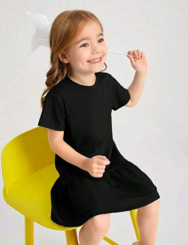 فستان بناتي أسود - نصف كم - قصير