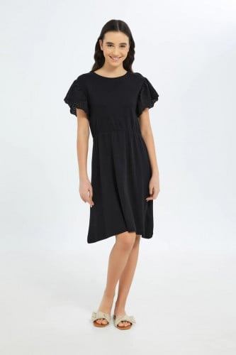 فستان بناتي أسود - نصف كم دانتيل - ماركة ردتاغ