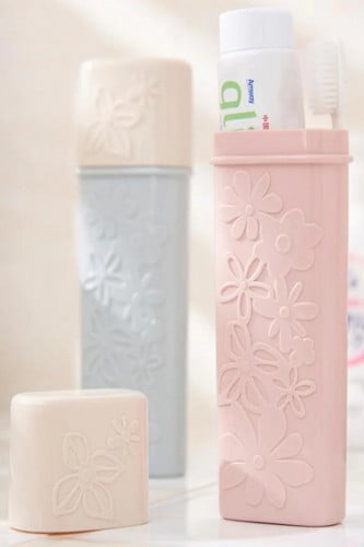 حافظة معجون وفرشاة أسنان وردي