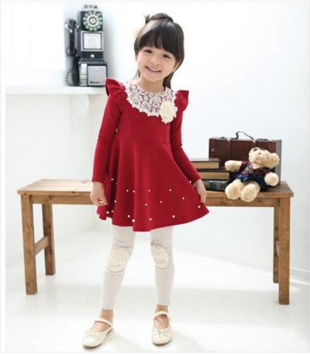 فستان بناتي شتوي أحمر