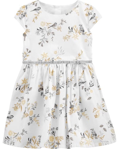 فستان بناتي أبيض بطبعات ورود مذهبة ماركة كارترز