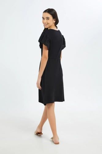 فستان بناتي أسود - نصف كم دانتيل - ماركة ردتاغ