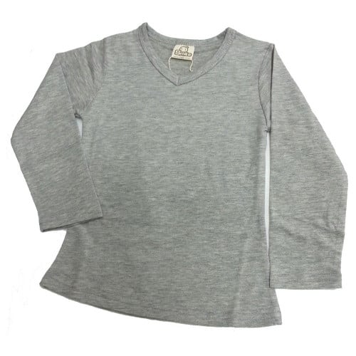 بلوزة كم طويل - رمادي والجيب مثلث