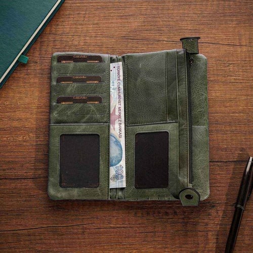 محفظة البائع الذهبي لون اخضر