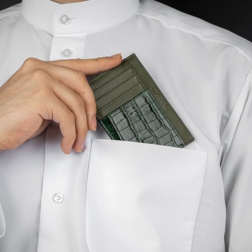 محفظة جلد طبيعي لون أخضر